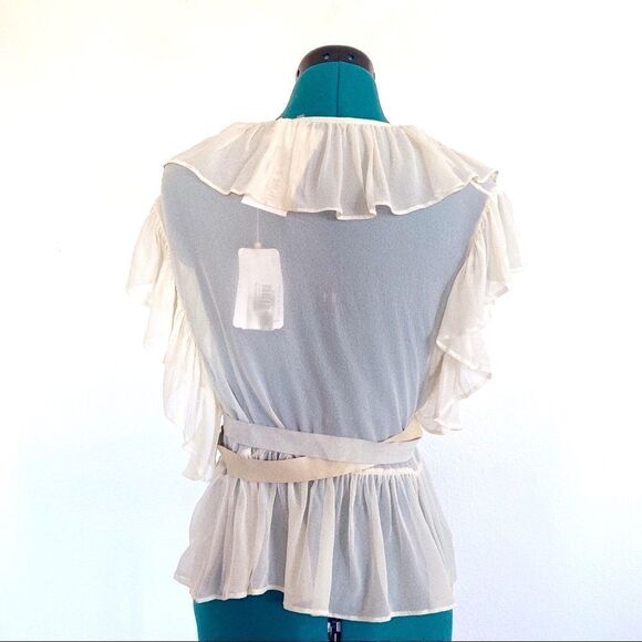 Frankie Shop Flannel Australia Elysian Bolero Silk Wrap top with leather belt - Picture 6 of 10